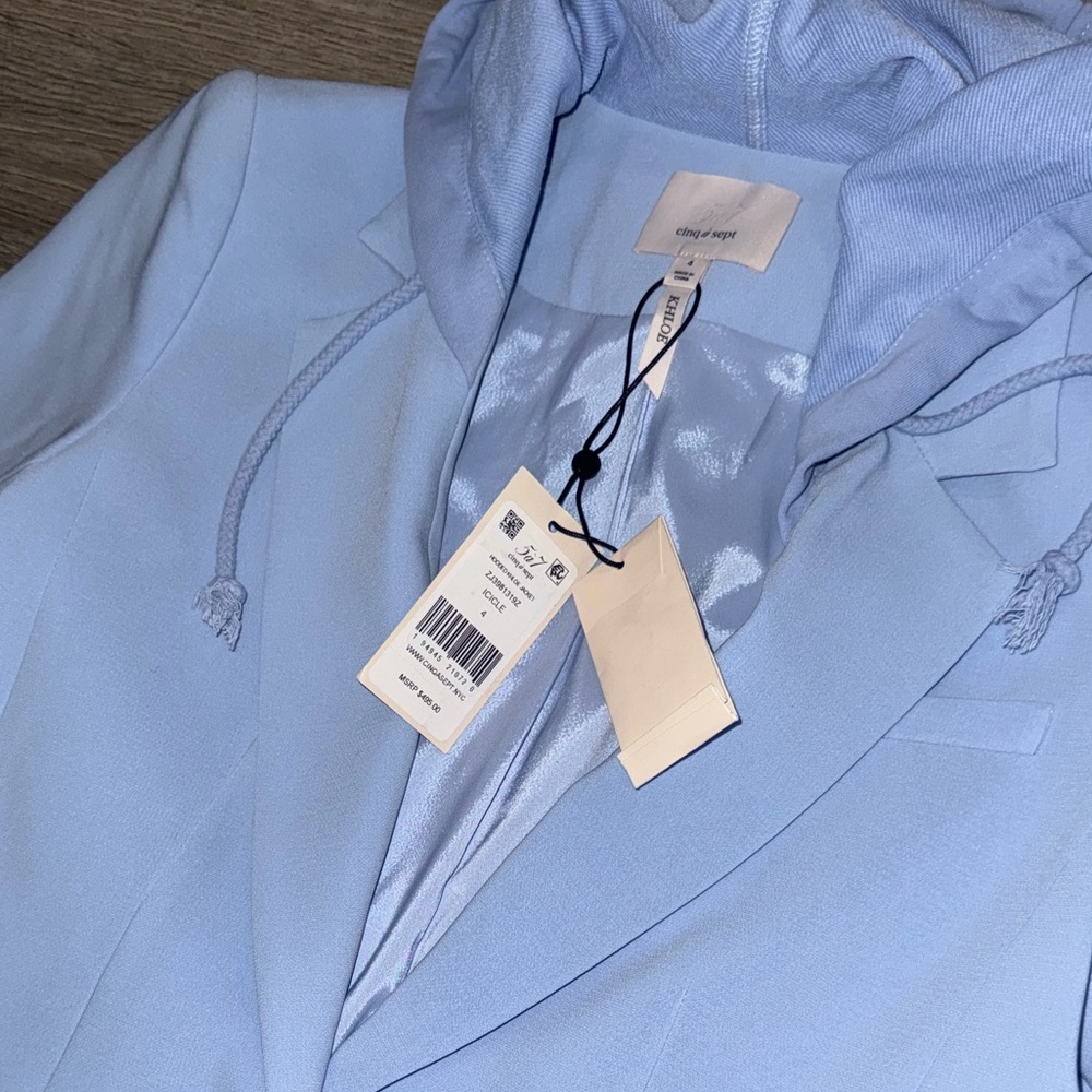 NWT CINQ A SEPT KHLOE ICICLE BLUE HOODED BLAZER JACKET 4 - Picture 11 of 12
